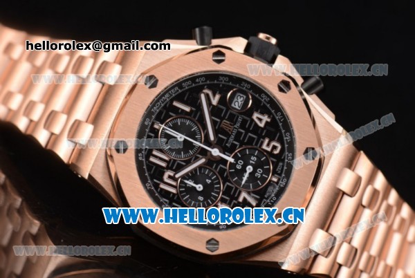 Audemars Piguet Royal Oak Offshore Seiko VK67 Quartz Rose Gold Case/Bracelet with Arabic Numeral Markers and Black Dial - Click Image to Close